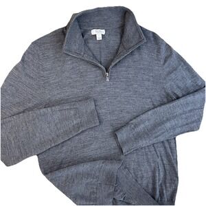 Reiss Sweater 100% Merino Wool Pullover 1/4 Zip Gray‎ Lightweight Golf Men Sz L